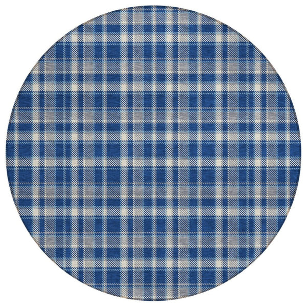 HomeRoots 5' Timeless Black Gray and White Plaid Washable Area Rug - Durable, Non-Skid, Indoor/Outdoor Comfort 8' Round 563372