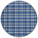 Homeroots 8' Round Navy And Ivory Round Plaid Washable Non Skid Indoor Outdoor Area Rug Navy Polyester 563372