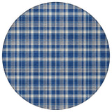 Homeroots 8' Round Navy And Ivory Round Plaid Washable Non Skid Indoor Outdoor Area Rug Navy Polyester 563372