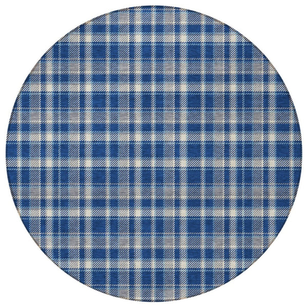 HomeRoots 5' Timeless Black Gray and White Plaid Washable Area Rug - Durable, Non-Skid, Indoor/Outdoor Comfort 8' Round 563372