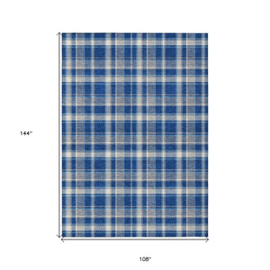 Homeroots 9' X 12' Navy And Ivory Plaid Washable Non Skid Indoor Outdoor Area Rug Navy Polyester 563374