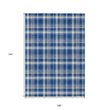 Homeroots 9' X 12' Navy And Ivory Plaid Washable Non Skid Indoor Outdoor Area Rug Navy Polyester 563374