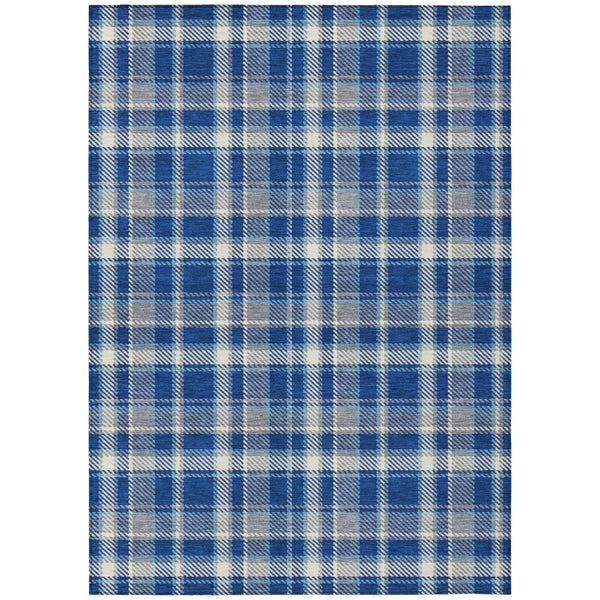 Homeroots 9' X 12' Navy And Ivory Plaid Washable Non Skid Indoor Outdoor Area Rug Navy Polyester 563374