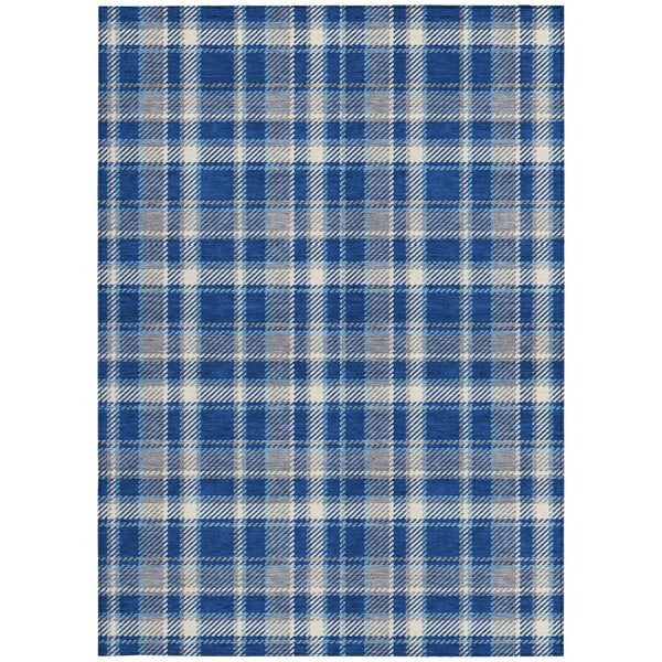 Homeroots 9' X 12' Navy And Ivory Plaid Washable Non Skid Indoor Outdoor Area Rug Navy Polyester 563374
