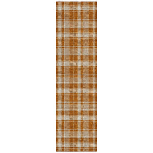 Homeroots 8' Runner Orange And Ivory Plaid Washable Non Skid Indoor Outdoor Runner Rug Paprika Polyester 563377