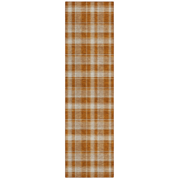 Homeroots 8' Runner Orange And Ivory Plaid Washable Non Skid Indoor Outdoor Runner Rug Paprika Polyester 563377