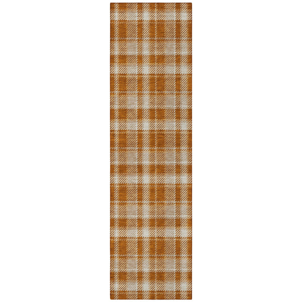 Homeroots 8' Runner Orange And Ivory Plaid Washable Non Skid Indoor Outdoor Runner Rug Paprika Polyester 563377