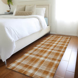 Homeroots 8' Runner Orange And Ivory Plaid Washable Non Skid Indoor Outdoor Runner Rug Paprika Polyester 563377