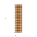 Homeroots 8' Runner Orange And Ivory Plaid Washable Non Skid Indoor Outdoor Runner Rug Paprika Polyester 563377