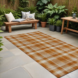 Homeroots 8' Runner Orange And Ivory Plaid Washable Non Skid Indoor Outdoor Runner Rug Paprika Polyester 563377