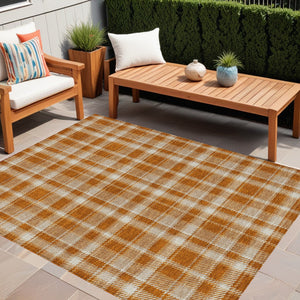 Homeroots 3' Stylish Black, Gray, And White Plaid Washable Non-skid Area Rug For Indoor And Outdoor Use 5' X 8' Polyester 563380