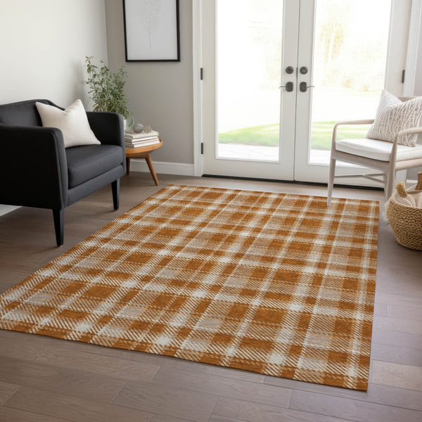 Homeroots 3' Stylish Black, Gray, And White Plaid Washable Non-skid Area Rug For Indoor And Outdoor Use 5' X 8' Polyester 563380