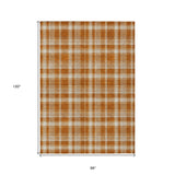 Homeroots 8' X 10' Orange And Ivory Plaid Washable Non Skid Indoor Outdoor Area Rug Paprika Polyester 563382