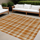 Homeroots 8' X 10' Orange And Ivory Plaid Washable Non Skid Indoor Outdoor Area Rug Paprika Polyester 563382