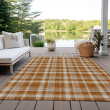 Homeroots 8' X 10' Orange And Ivory Plaid Washable Non Skid Indoor Outdoor Area Rug Paprika Polyester 563382