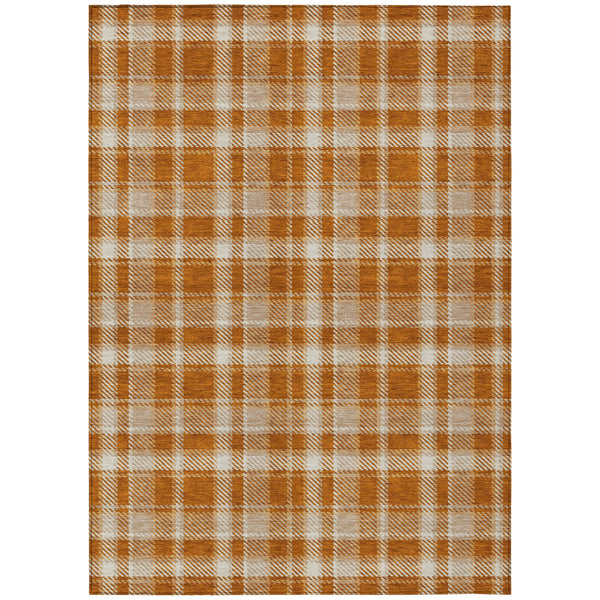 Homeroots 8' X 10' Orange And Ivory Plaid Washable Non Skid Indoor Outdoor Area Rug Paprika Polyester 563382