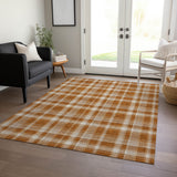 Homeroots 8' X 10' Orange And Ivory Plaid Washable Non Skid Indoor Outdoor Area Rug Paprika Polyester 563382