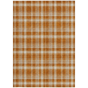 Homeroots 9' X 12' Orange And Ivory Plaid Washable Non Skid Indoor Outdoor Area Rug Paprika Polyester 563383