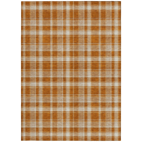 Homeroots 9' X 12' Orange And Ivory Plaid Washable Non Skid Indoor Outdoor Area Rug Paprika Polyester 563383