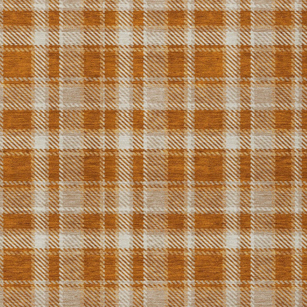 Homeroots 10' X 14' Orange And Ivory Plaid Vacuum Or Hose Rinse Non Skid Indoor Outdoor Area Rug Paprika Polyester 563384