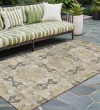 Homeroots 8' Runner Beige And Gray Floral Medallion Washable Non Skid Indoor Outdoor Runner Rug Beige Polyester 563386