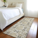 Homeroots 8' Runner Beige And Gray Floral Medallion Washable Non Skid Indoor Outdoor Runner Rug Beige Polyester 563386