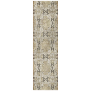 Homeroots 8' Runner Beige And Gray Floral Medallion Washable Non Skid Indoor Outdoor Runner Rug Beige Polyester 563386