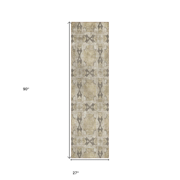 Homeroots 8' Runner Beige And Gray Floral Medallion Washable Non Skid Indoor Outdoor Runner Rug Beige Polyester 563386