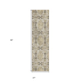 Homeroots 8' Runner Beige And Gray Floral Medallion Washable Non Skid Indoor Outdoor Runner Rug Beige Polyester 563386