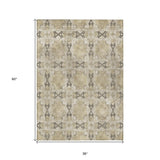 Homeroots 3' X 5' Beige And Gray Floral Medallion Washable Non Skid Indoor Outdoor Area Rug Beige Polyester 563388