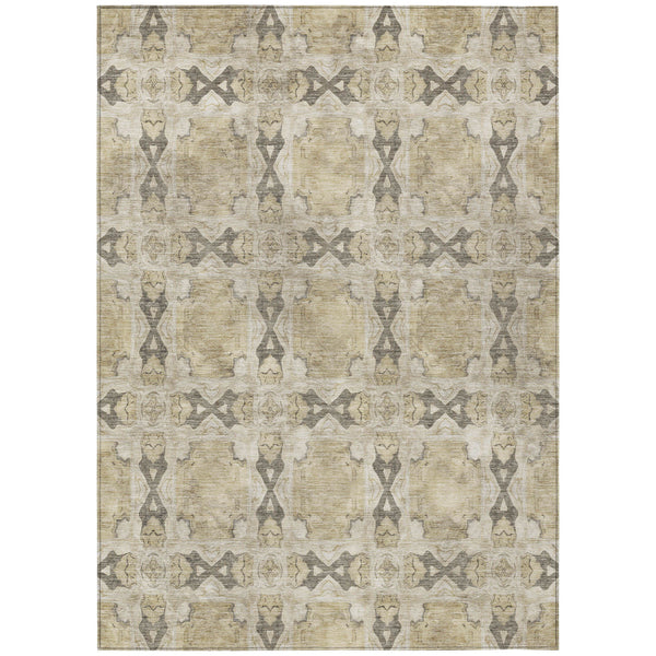 Homeroots 3' X 5' Beige And Gray Floral Medallion Washable Non Skid Indoor Outdoor Area Rug Beige Polyester 563388