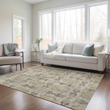 Homeroots 3' X 5' Beige And Gray Floral Medallion Washable Non Skid Indoor Outdoor Area Rug Beige Polyester 563388