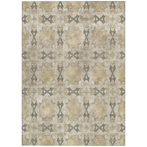 HomeRoots 5' Elegant Beige and Gray Floral Medallion Area Rug - Washable, Non-Skid, Indoor-Outdoor Use 5' X 8' 563389
