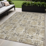 Homeroots 5' X 8' Beige And Gray Floral Medallion Washable Non Skid Indoor Outdoor Area Rug Beige Polyester 563389