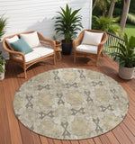 Homeroots 8' Round Beige And Gray Round Floral Medallion Washable Non Skid Indoor Outdoor Area Rug Beige Polyester 563390