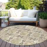 Homeroots 8' Round Beige And Gray Round Floral Medallion Washable Non Skid Indoor Outdoor Area Rug Beige Polyester 563390