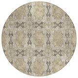 Homeroots 8' Round Beige And Gray Round Floral Medallion Washable Non Skid Indoor Outdoor Area Rug Beige Polyester 563390