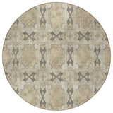 Homeroots 8' Round Beige And Gray Round Floral Medallion Washable Non Skid Indoor Outdoor Area Rug Beige Polyester 563390