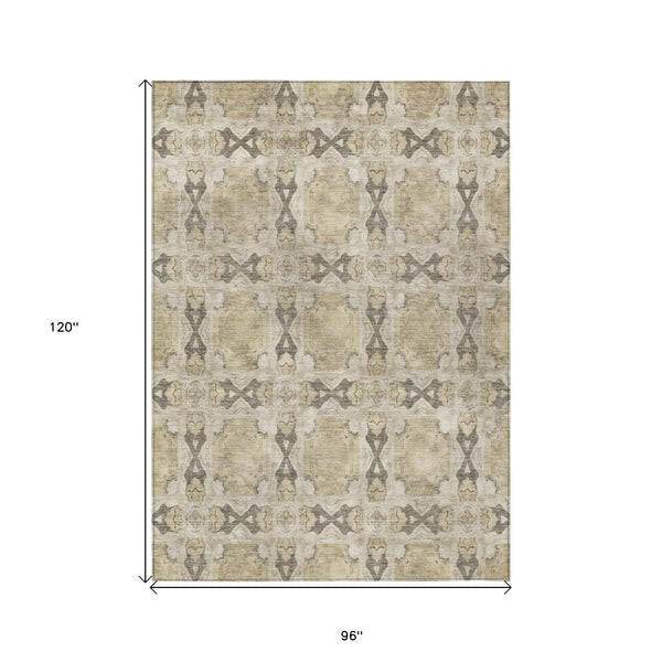 Homeroots 8' X 10' Beige And Gray Floral Medallion Washable Non Skid Indoor Outdoor Area Rug Beige Polyester 563391
