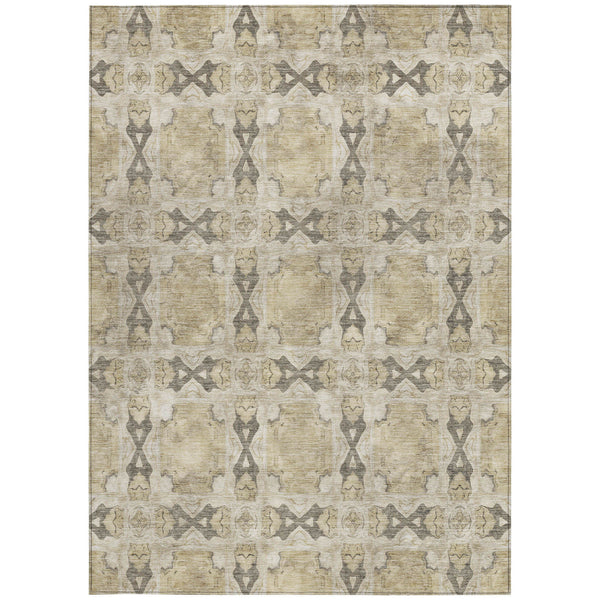 Homeroots 9' X 12' Beige And Gray Floral Medallion Washable Non Skid Indoor Outdoor Area Rug Beige Polyester 563392