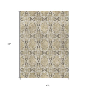 Homeroots 9' X 12' Beige And Gray Floral Medallion Washable Non Skid Indoor Outdoor Area Rug Beige Polyester 563392