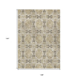 Homeroots 9' X 12' Beige And Gray Floral Medallion Washable Non Skid Indoor Outdoor Area Rug Beige Polyester 563392