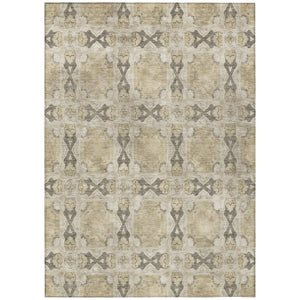 HomeRoots 5' Elegant Beige and Gray Floral Medallion Area Rug - Washable, Non-Skid, Indoor-Outdoor Use 9' X 12' 563392