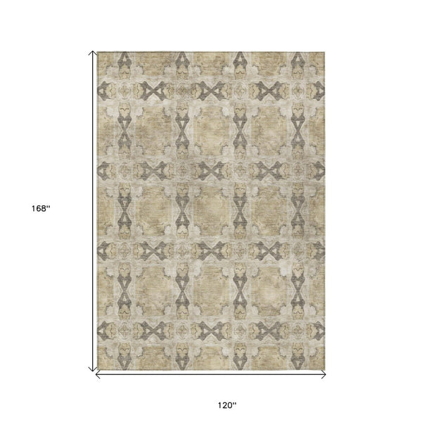 HomeRoots 5' Elegant Beige and Gray Floral Medallion Area Rug - Washable, Non-Skid, Indoor-Outdoor Use 10' X 14' 563393