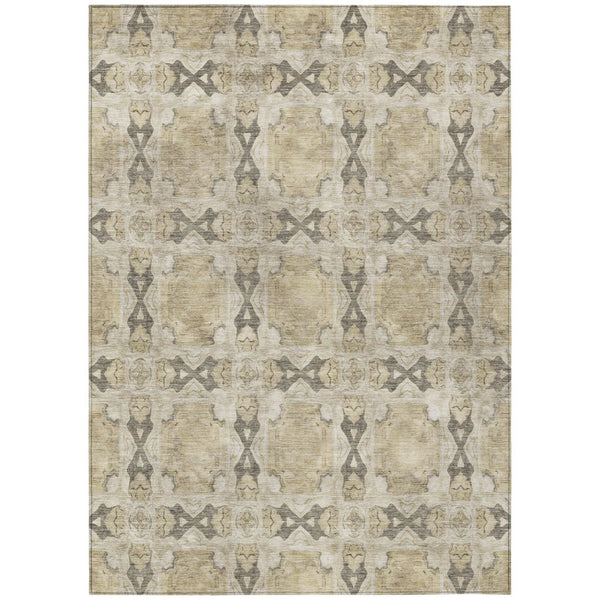 HomeRoots 5' Elegant Beige and Gray Floral Medallion Area Rug - Washable, Non-Skid, Indoor-Outdoor Use 10' X 14' 563393