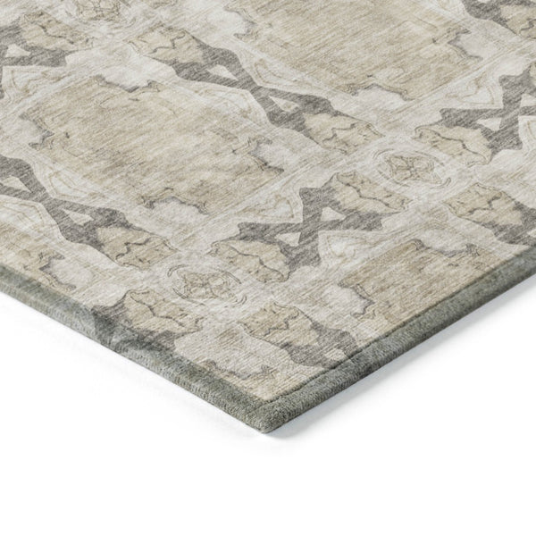 HomeRoots 5' Elegant Beige and Gray Floral Medallion Area Rug - Washable, Non-Skid, Indoor-Outdoor Use 10' X 14' 563393