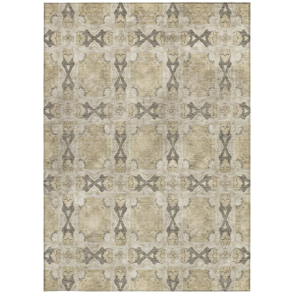HomeRoots 5' Elegant Beige and Gray Floral Medallion Area Rug - Washable, Non-Skid, Indoor-Outdoor Use 10' X 14' 563393