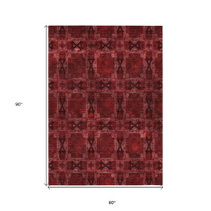 HomeRoots 5' Elegant Beige and Gray Floral Medallion Area Rug - Washable, Non-Skid, Indoor-Outdoor Use 5' X 8' 563398