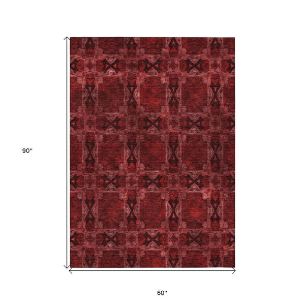 HomeRoots 5' Elegant Beige and Gray Floral Medallion Area Rug - Washable, Non-Skid, Indoor-Outdoor Use 5' X 8' 563398