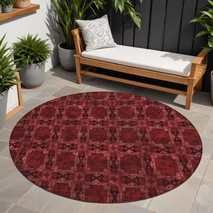 HomeRoots 5' Elegant Beige and Gray Floral Medallion Area Rug - Washable, Non-Skid, Indoor-Outdoor Use 8' Round 563399